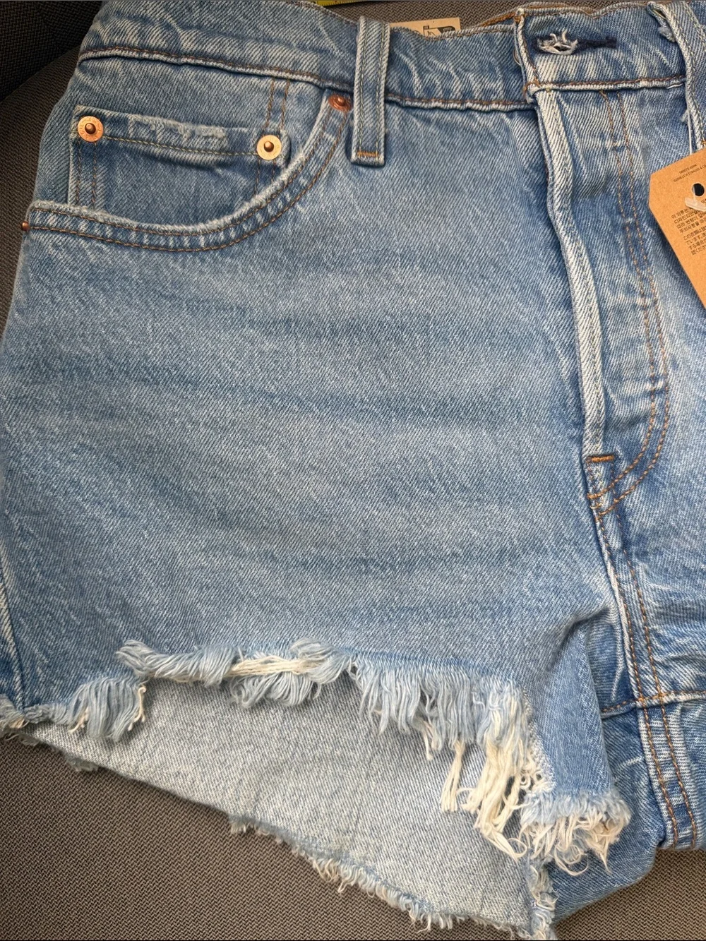 Levi's Light Blue Frayed Hem Denim Shorts - Picture 4 of 7